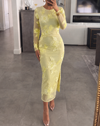 Embroidered Floral Slit Midi Dress