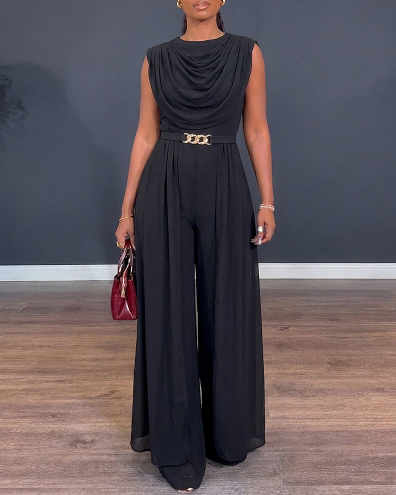Chiffon Cowl-Neck Wide-Leg Jumpsuit