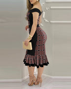 Colorblock Off-Shoulder Ruffle Dress