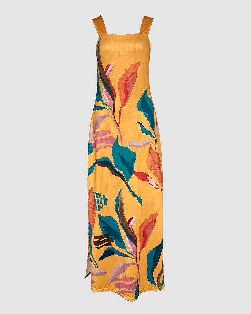Square-Neck Pocket Slit Maxi Dress