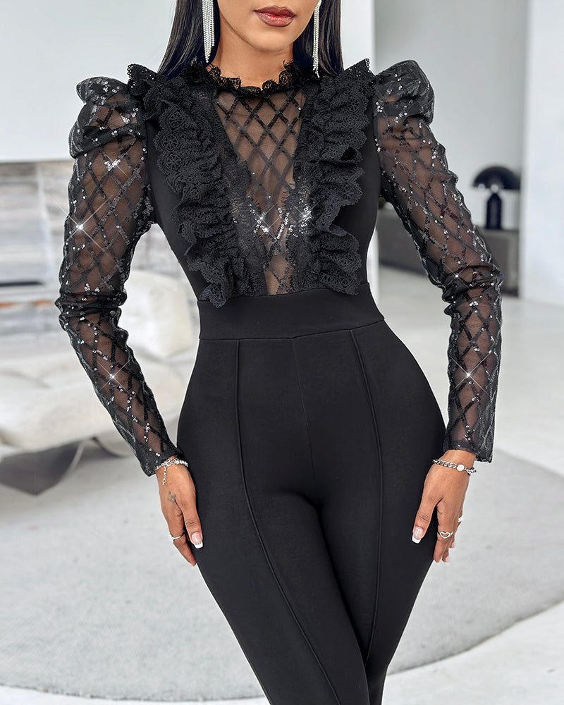 Sequin Lace Mesh Jumpsuit