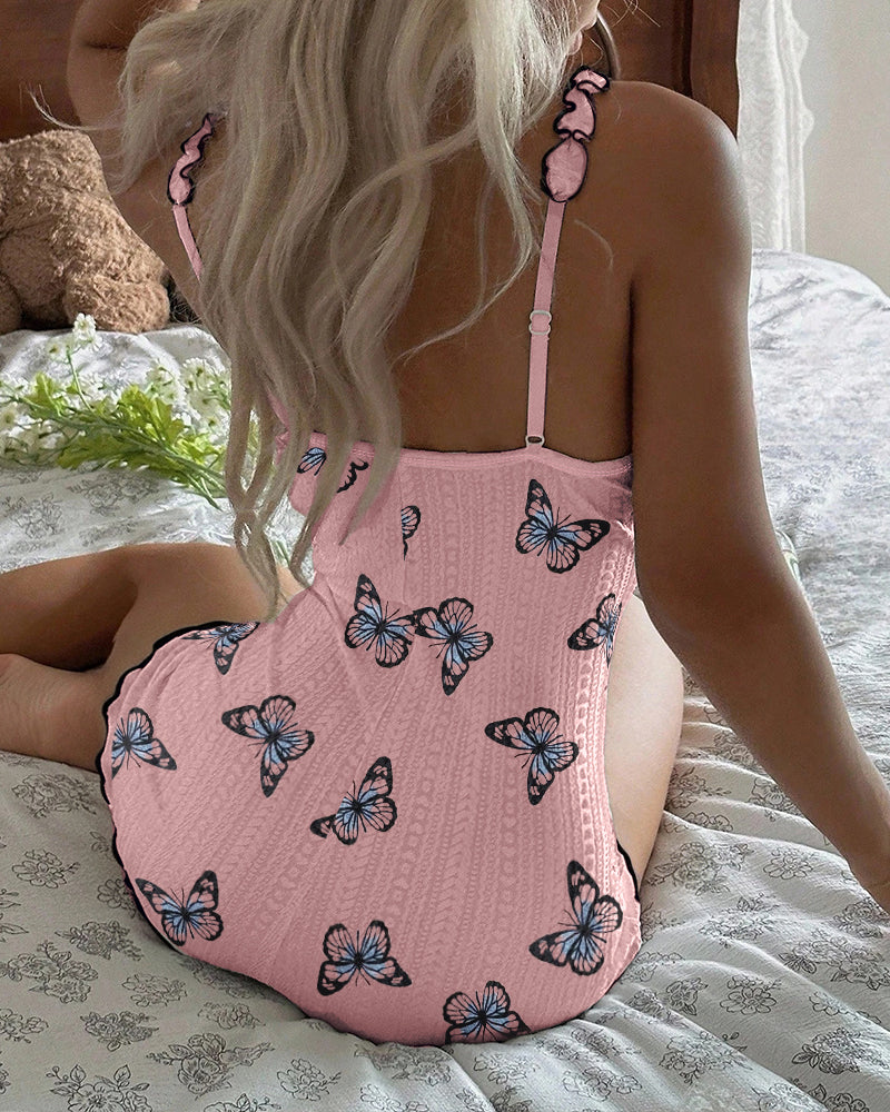 Textured Backless Ruffle Romper