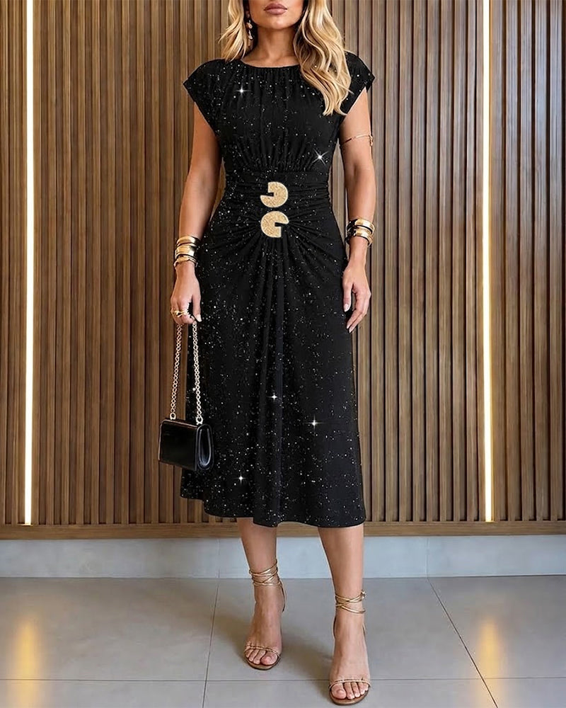 Ruched Slit Buckle Midi Dress