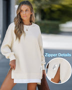 Drop-Shoulder Slit Zip Sweatshirt — Noélla Montréal