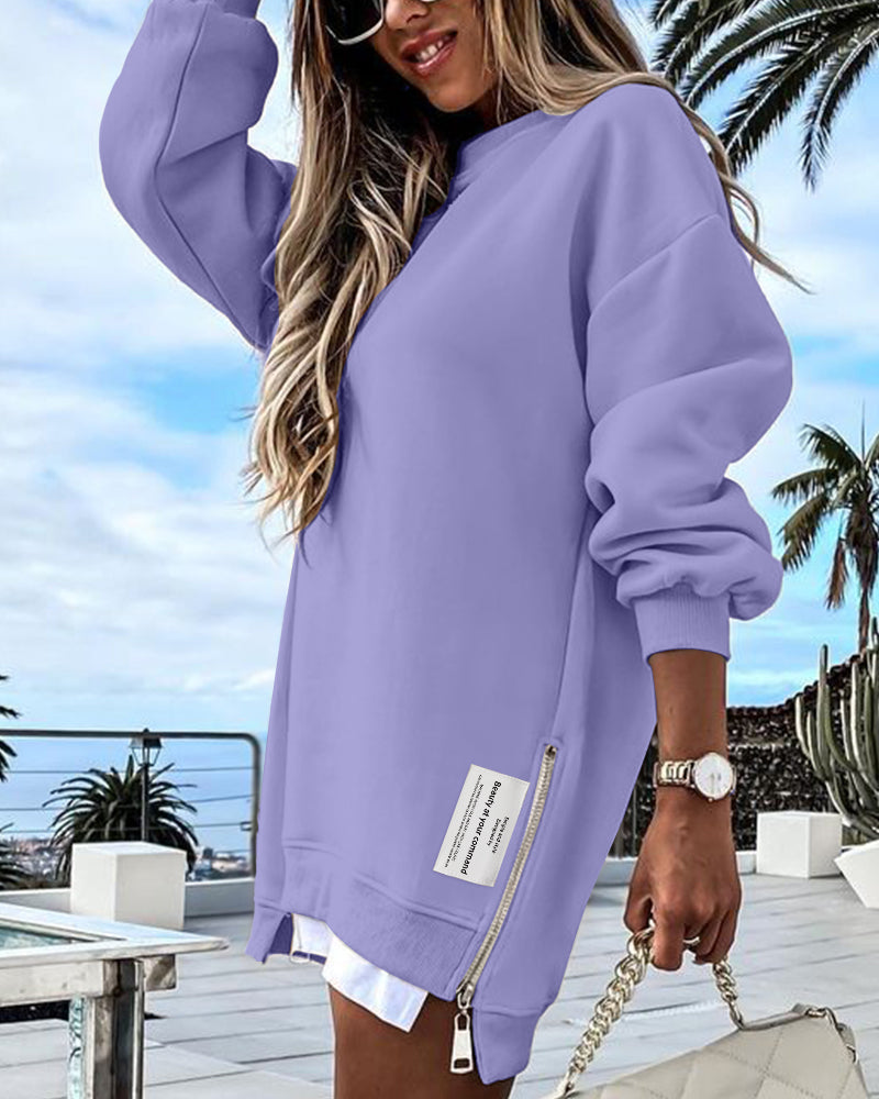Drop-Shoulder Slit Zip Sweatshirt — Noélla Montréal