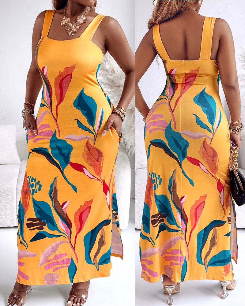 Square-Neck Pocket Slit Maxi Dress