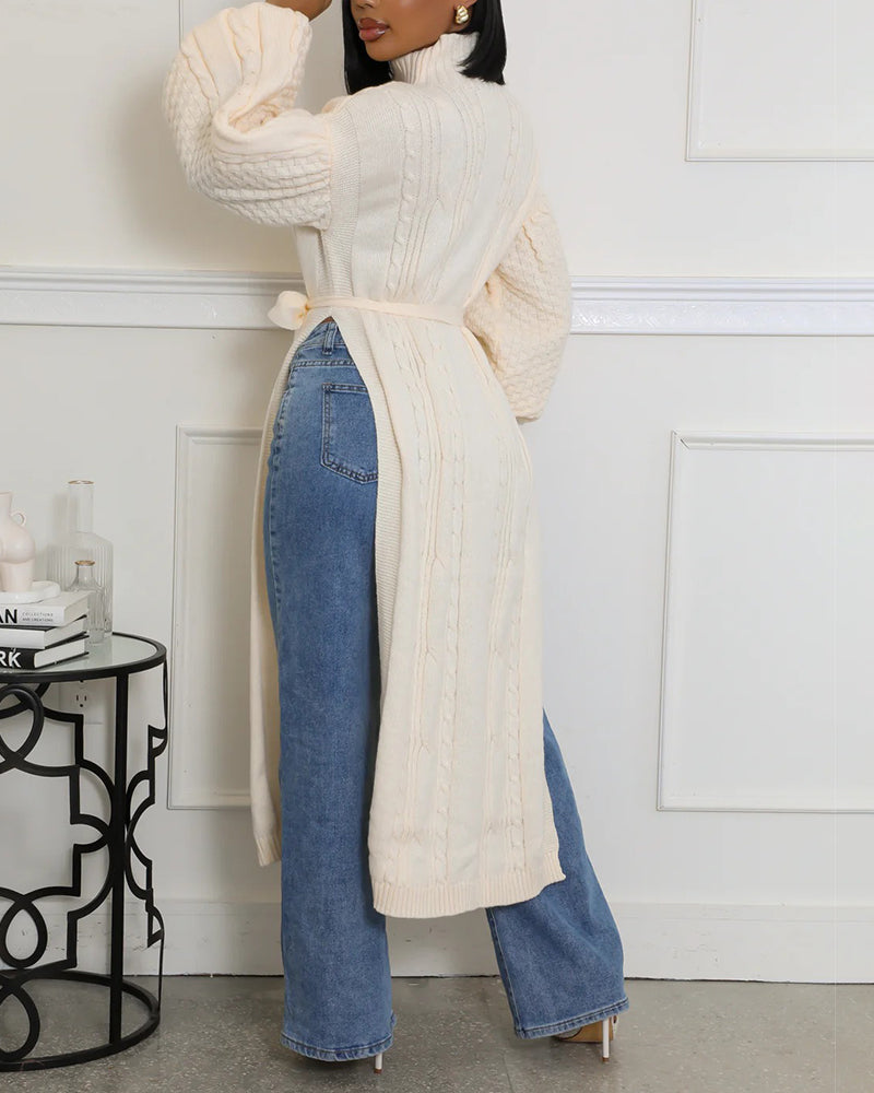 Textured Lantern-Sleeve High-Neck Sweater — Noélla Montréal