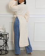 Textured Lantern-Sleeve High-Neck Sweater — Noélla Montréal