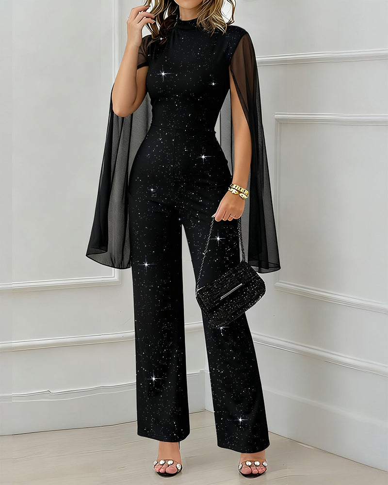 Chiffon Mock-Neck Zip Jumpsuit