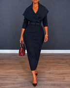V-Neck Wrap Slit Midi Dress — Noélla Montréal