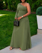 One-Shoulder Ruched Maxi Dress