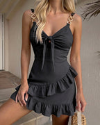 Backless Ruched Ruffle Mini Dress