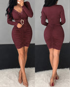 Lace V-Neck Ruched Mini Dress