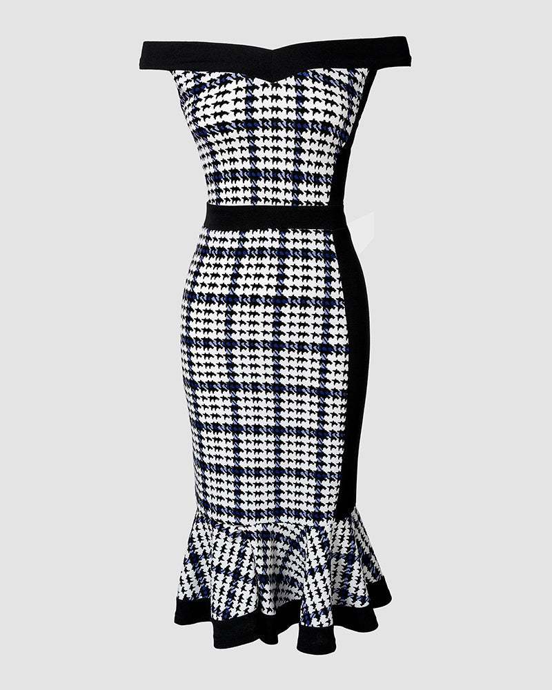 Colorblock Off-Shoulder Ruffle Dress