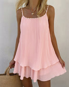 Backless Pearl Pleated Mini Dress