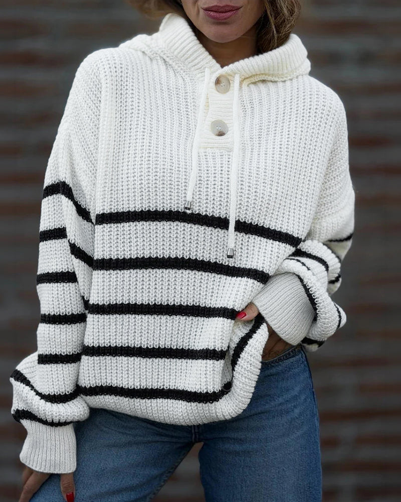 Striped Lantern-Sleeve Hooded Sweater — Noélla Montréal