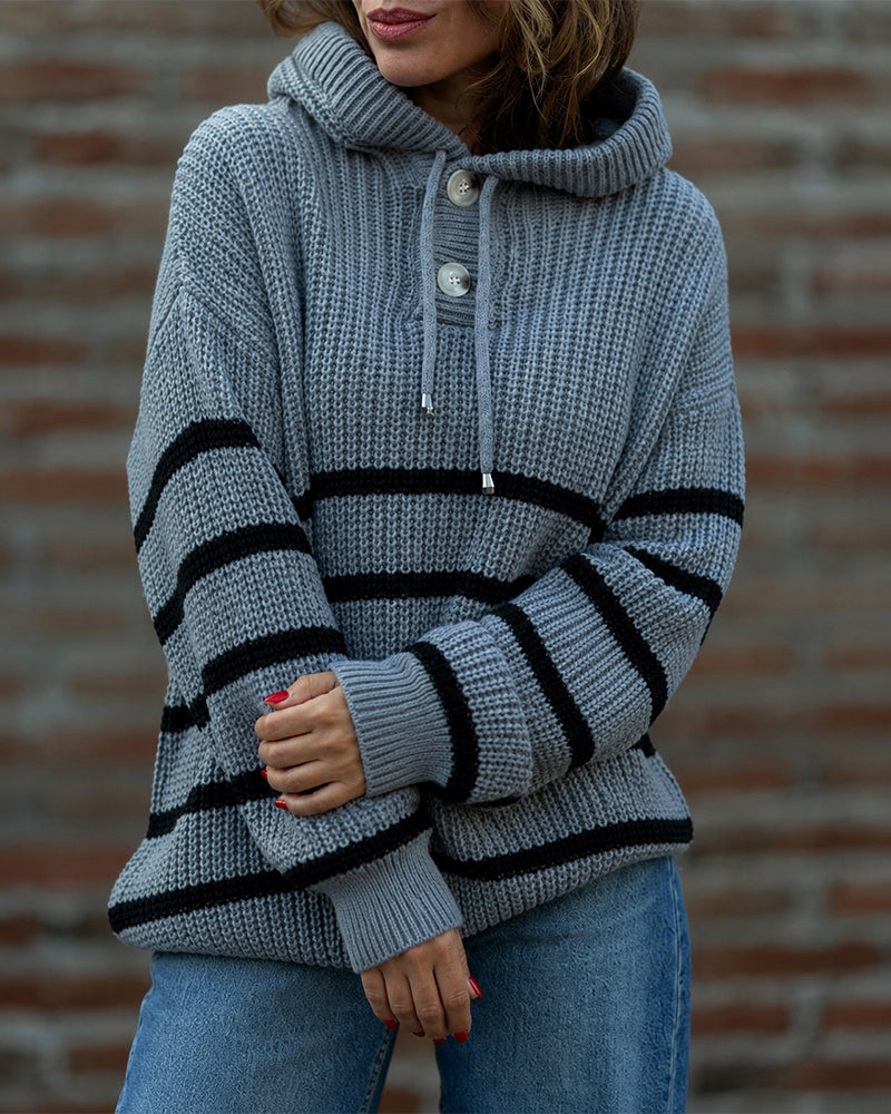 Striped Lantern-Sleeve Hooded Sweater — Noélla Montréal