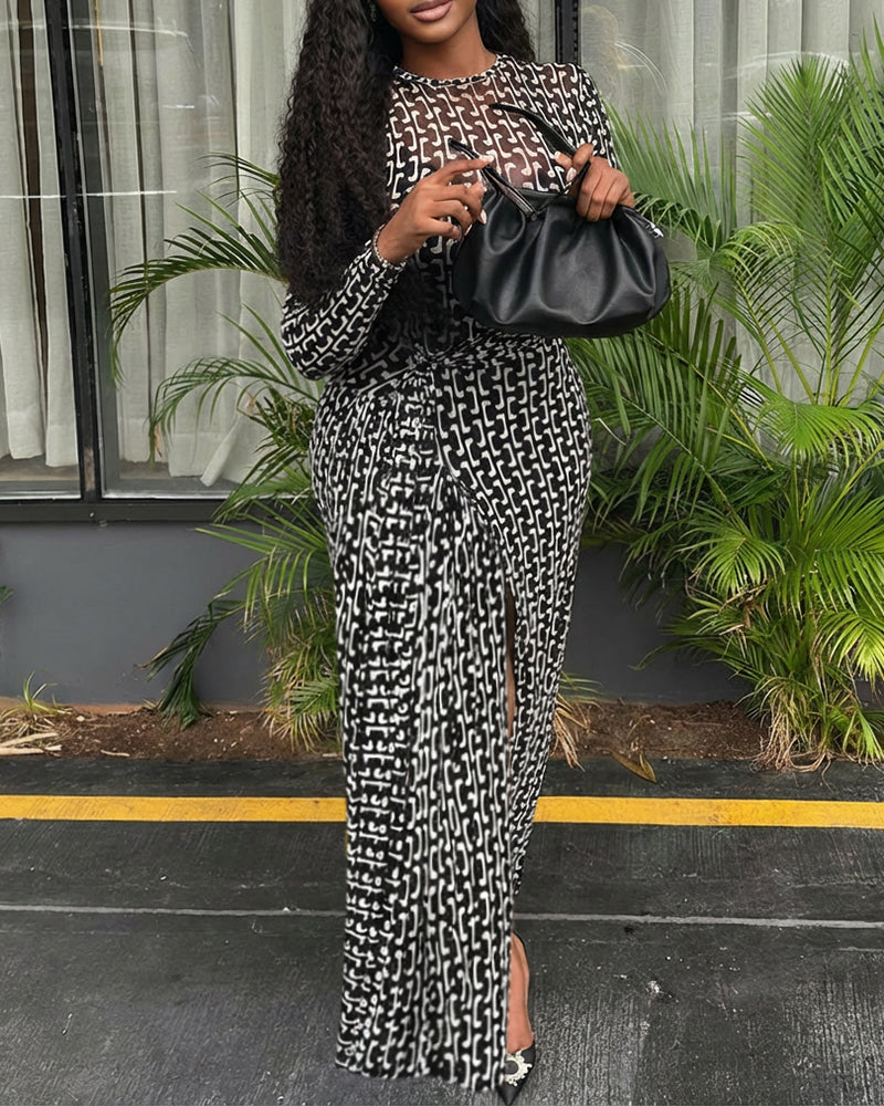 Geometric Slit Maxi Dress