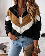 Faux Shearling Colorblock Zip-Up Coat — Noélla Montréal