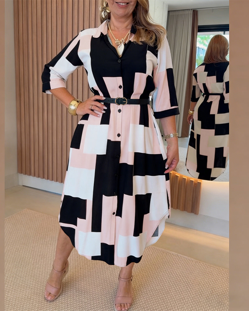 Colorblock Geometric Asymmetrical Dress