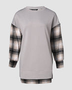Plaid Drop-Shoulder Slit Sweatshirt
