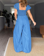 Denim V-Neck Backless Jumpsuit