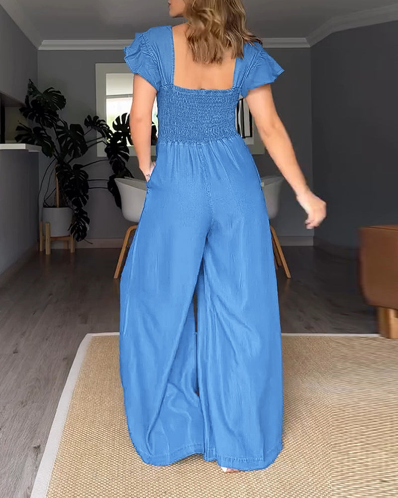 Denim V-Neck Backless Jumpsuit