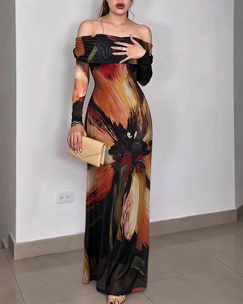 Off-Shoulder Mermaid Mesh Maxi Dress