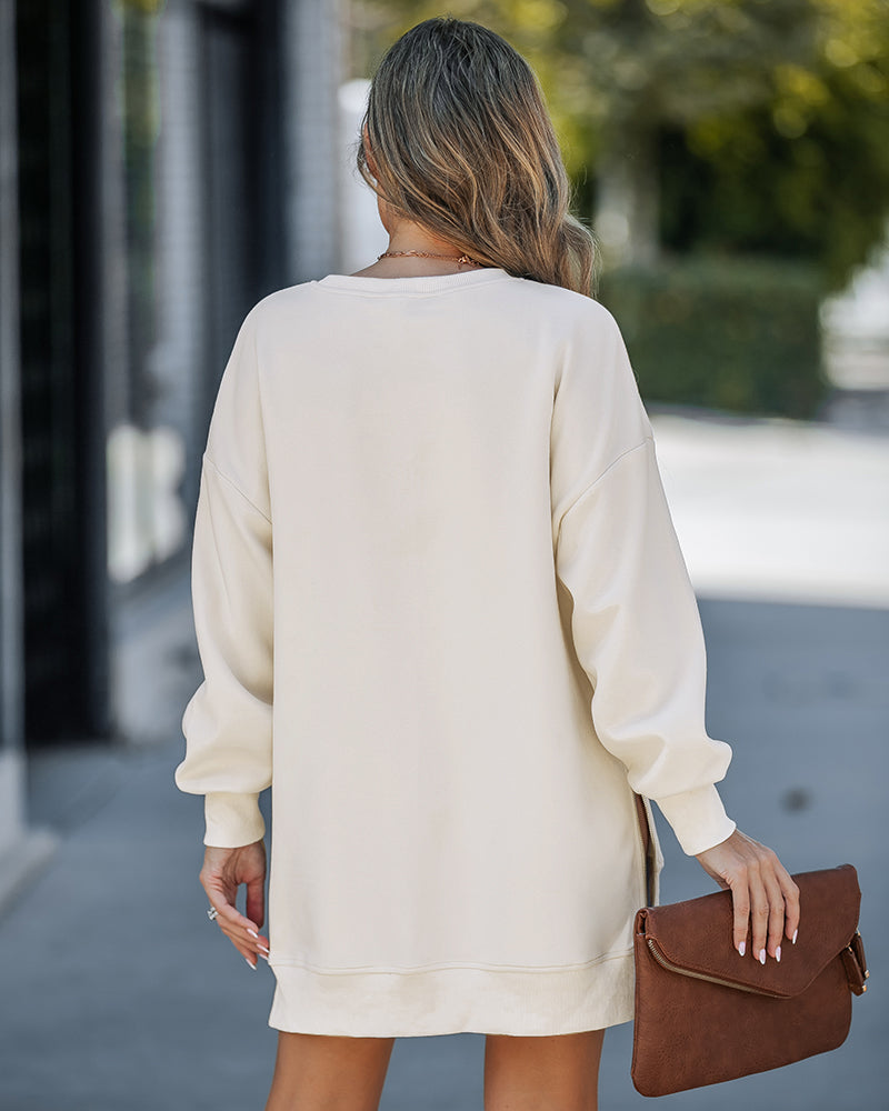Drop-Shoulder Slit Zip Sweatshirt