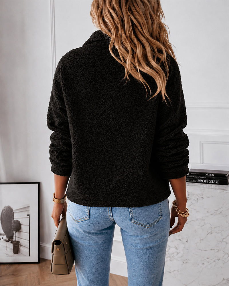 Faux Shearling Colorblock Zip-Up Coat