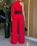 One-Shoulder Mock-Neck Wide-Leg Jumpsuit — Noélla Montréal