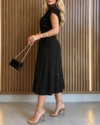Ruched Slit Buckle Midi Dress
