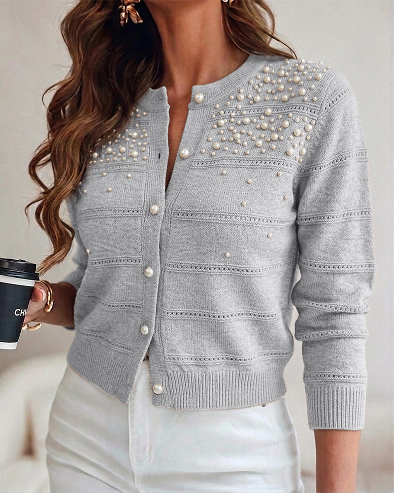 Beaded Pearl Cutout Cardigan