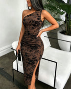 Floral One-Shoulder Ruched Dress