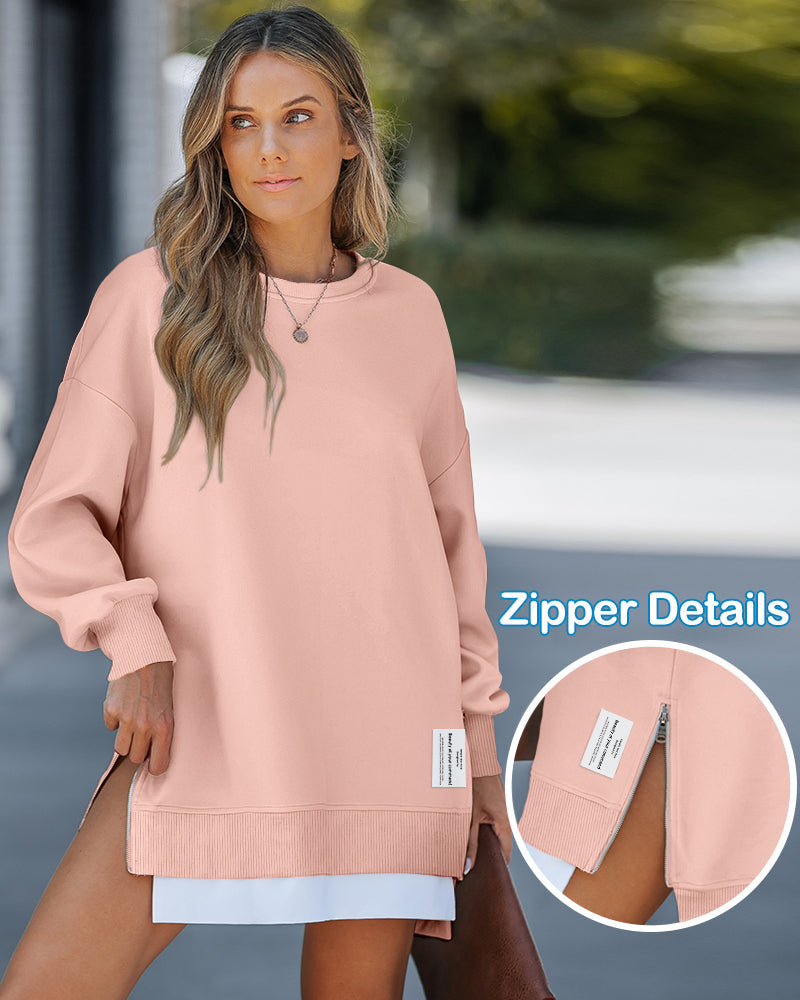Drop-Shoulder Slit Zip Sweatshirt — Noélla Montréal