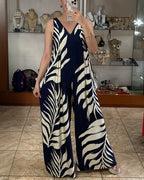 V-Neck Ruched Wide-Leg Jumpsuit