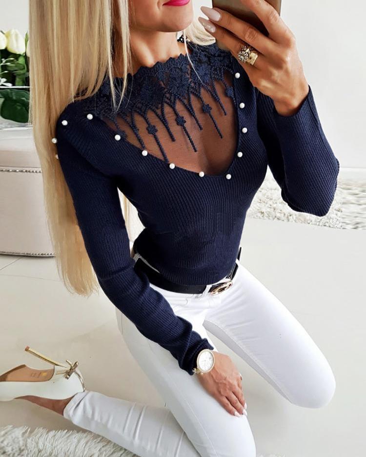 Lace Crochet Pearl Sweater