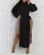 Textured Lantern-Sleeve High-Neck Sweater — Noélla Montréal