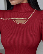 Beaded High-Neck Cutout Sweater