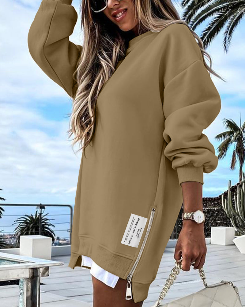 Drop-Shoulder Slit Zip Sweatshirt — Noélla Montréal