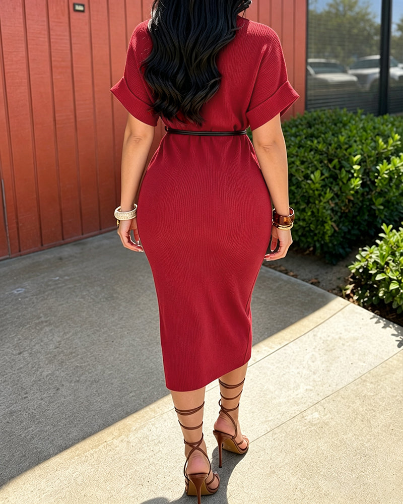 Ribbed Mock-Neck Midi Dress — Noélla Montréal