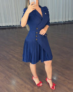 Puff-Sleeve Asymmetrical Pleated Dress — Noélla Montréal