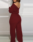 Off-Shoulder Wide-Leg Drop-Shoulder Jumpsuit