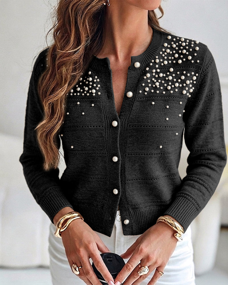 Beaded Pearl Cutout Cardigan