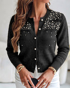 Beaded Pearl Cutout Cardigan