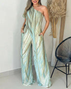 Colorblock Abstract-Print One-Shoulder Jumpsuit