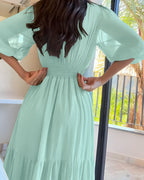 Chiffon V-Neck Ruffle Maxi Dress