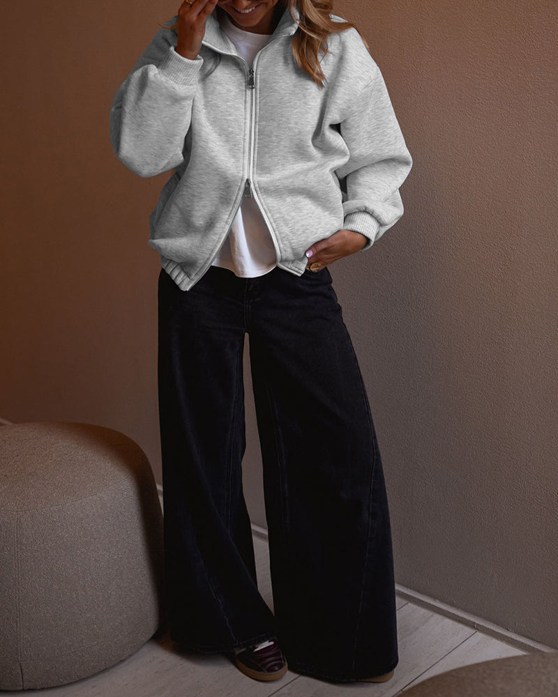 Drop-Shoulder Pocket Zip Sweatshirt