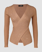 Rhinestone Textured V-Neck Sweater