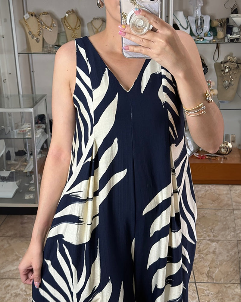 V-Neck Ruched Wide-Leg Jumpsuit